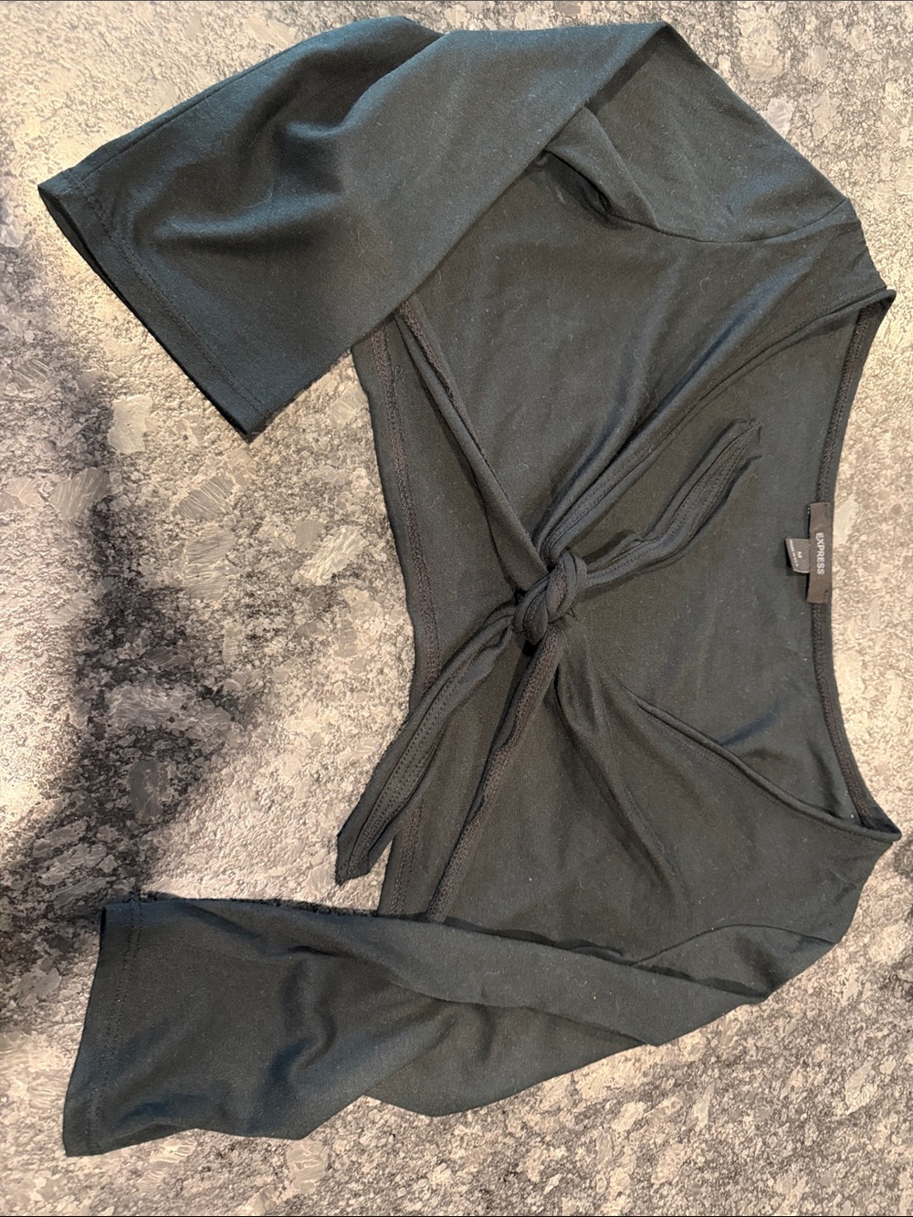 Express Black Tie-Front Cropped Wrap Top